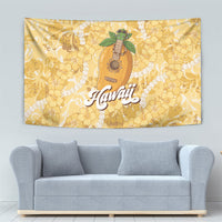 Hawaiian Mango Ukulele Tapestry Retro Yellow Hibiscus Pikake Lei LT9 - Polynesian Pride