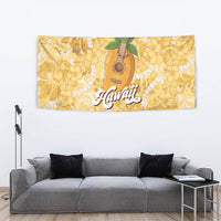 Hawaiian Mango Ukulele Tapestry Retro Yellow Hibiscus Pikake Lei LT9 - Polynesian Pride