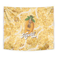 Hawaiian Mango Ukulele Tapestry Retro Yellow Hibiscus Pikake Lei LT9 - Polynesian Pride