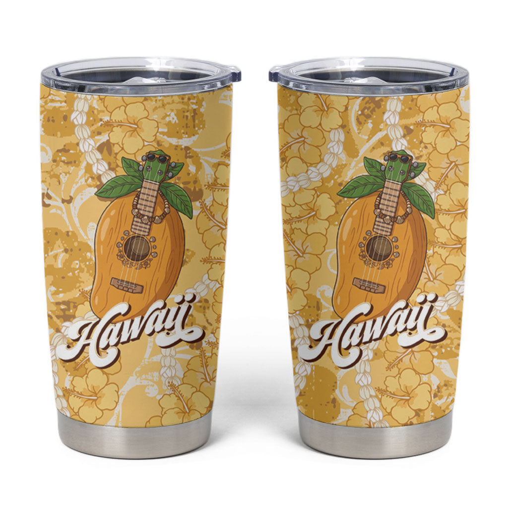 Hawaiian Mango Ukulele Tumbler Cup Retro Yellow Hibiscus Pikake Lei LT9 Yellow - Polynesian Pride