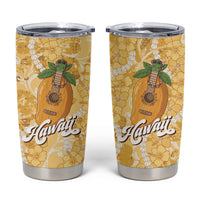 Hawaiian Mango Ukulele Tumbler Cup Retro Yellow Hibiscus Pikake Lei LT9 Yellow - Polynesian Pride