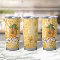 Hawaiian Mango Ukulele Tumbler Cup Retro Yellow Hibiscus Pikake Lei LT9 - Polynesian Pride