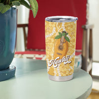 Hawaiian Mango Ukulele Tumbler Cup Retro Yellow Hibiscus Pikake Lei LT9 - Polynesian Pride