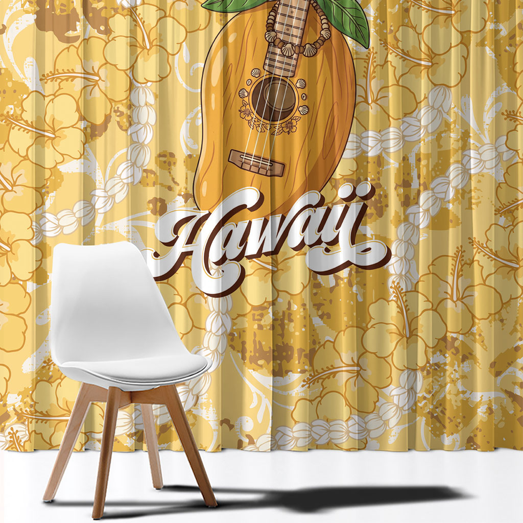 Hawaiian Mango Ukulele Window Curtain Retro Yellow Hibiscus Pikake Lei LT9 - Polynesian Pride
