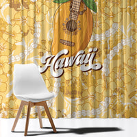 Hawaiian Mango Ukulele Window Curtain Retro Yellow Hibiscus Pikake Lei LT9 - Polynesian Pride