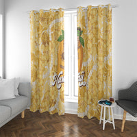 Hawaiian Mango Ukulele Window Curtain Retro Yellow Hibiscus Pikake Lei LT9 With Grommets Yellow - Polynesian Pride