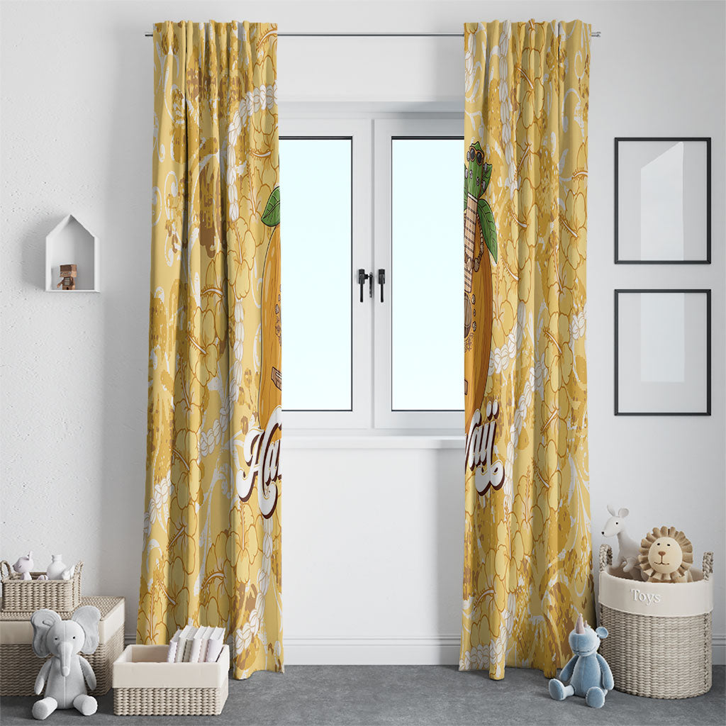 Hawaiian Mango Ukulele Window Curtain Retro Yellow Hibiscus Pikake Lei LT9 - Polynesian Pride