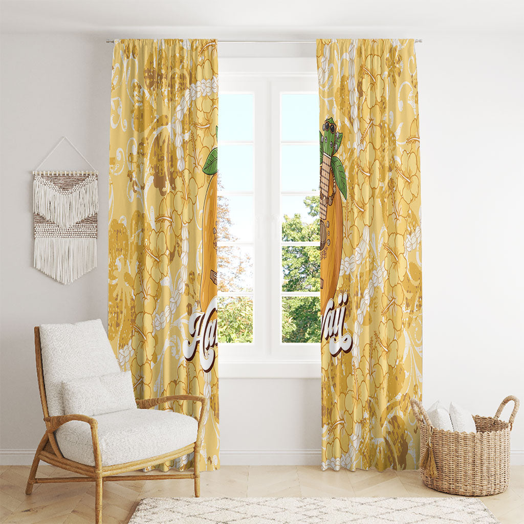 Hawaiian Mango Ukulele Window Curtain Retro Yellow Hibiscus Pikake Lei LT9 - Polynesian Pride
