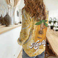 Hawaiian Mango Ukulele Women Casual Shirt Retro Yellow Hibiscus Pikake Lei LT9 - Polynesian Pride