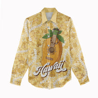 Hawaiian Mango Ukulele Women Casual Shirt Retro Yellow Hibiscus Pikake Lei LT9 - Polynesian Pride
