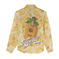 Hawaiian Mango Ukulele Women Casual Shirt Retro Yellow Hibiscus Pikake Lei LT9 - Polynesian Pride