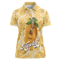 Hawaiian Mango Ukulele Women Polo Shirt Retro Yellow Hibiscus Pikake Lei LT9 Female Yellow - Polynesian Pride