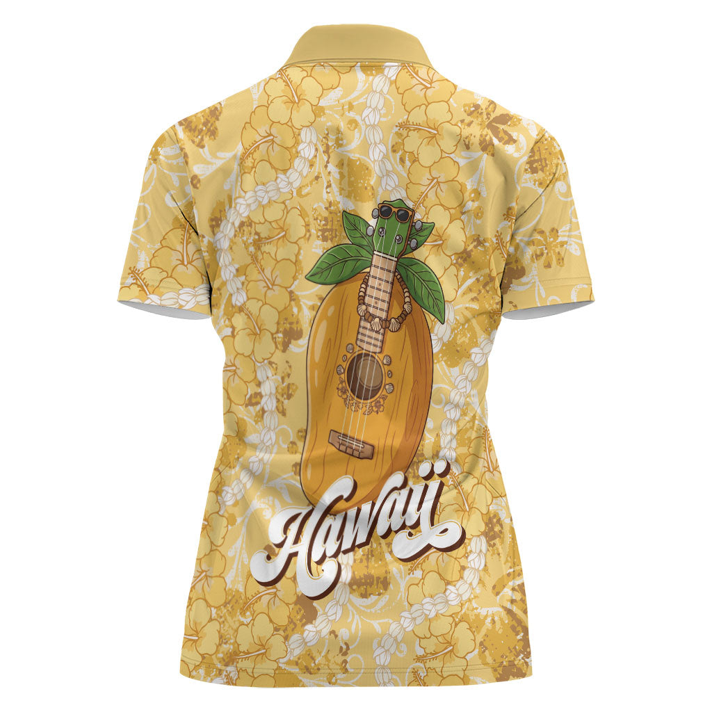 Hawaiian Mango Ukulele Women Polo Shirt Retro Yellow Hibiscus Pikake Lei LT9 - Polynesian Pride