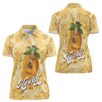 Hawaiian Mango Ukulele Women Polo Shirt Retro Yellow Hibiscus Pikake Lei LT9 - Polynesian Pride