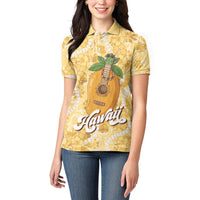 Hawaiian Mango Ukulele Women Polo Shirt Retro Yellow Hibiscus Pikake Lei LT9 - Polynesian Pride