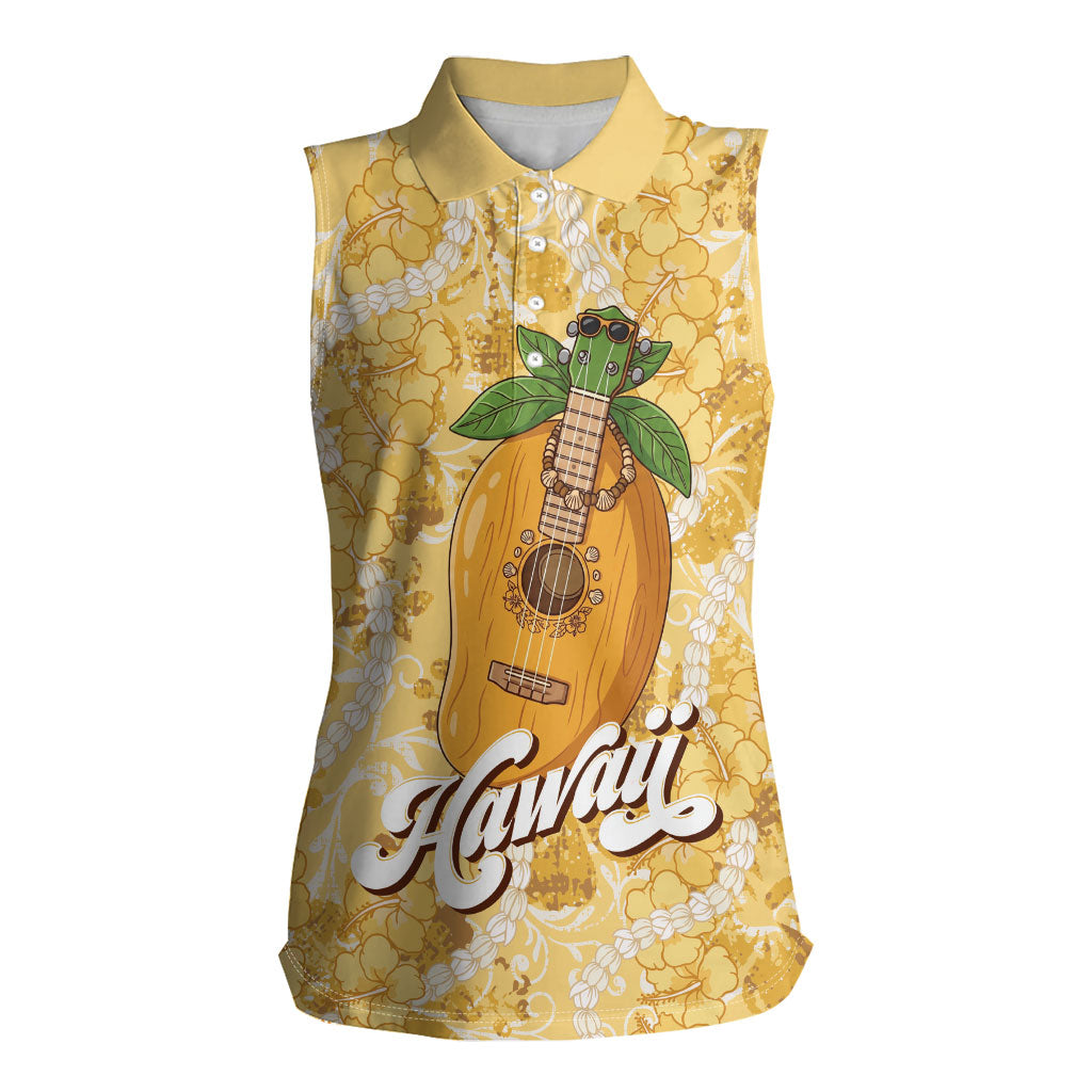 Hawaiian Mango Ukulele Women Sleeveless Polo Shirt Retro Yellow Hibiscus Pikake Lei LT9 Female Yellow - Polynesian Pride