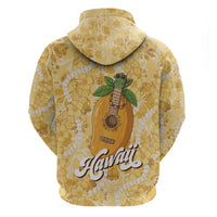 Hawaiian Mango Ukulele Zip Hoodie Retro Yellow Hibiscus Pikake Lei LT9 - Polynesian Pride