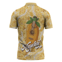 Hawaiian Mango Ukulele Zipper Polo Shirt Retro Yellow Hibiscus Pikake Lei LT9 - Polynesian Pride
