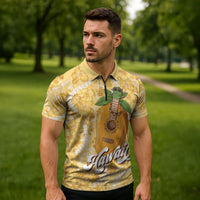 Hawaiian Mango Ukulele Zipper Polo Shirt Retro Yellow Hibiscus Pikake Lei LT9 - Polynesian Pride