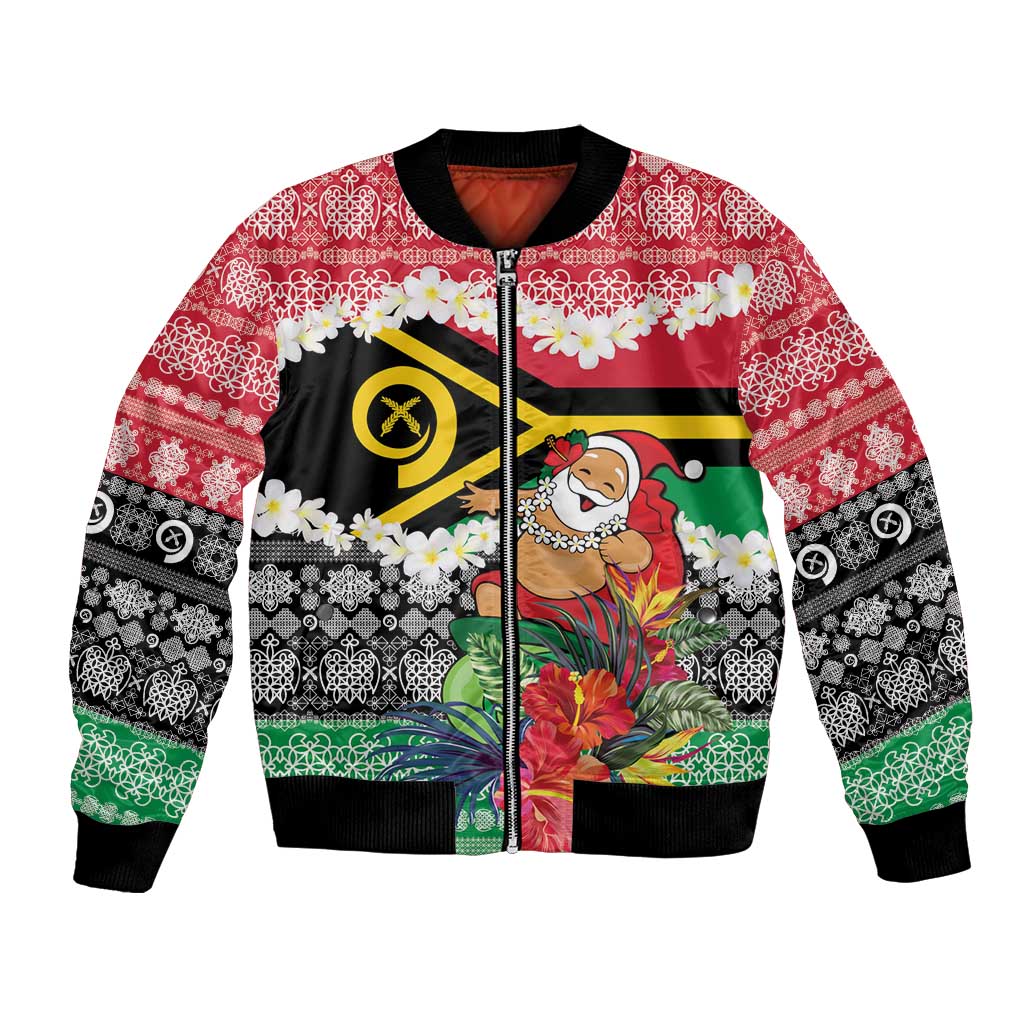 Personalised Vanuatu Joyeux Noel Bomber Jacket Proud To Be a Ni-Van Sand Drawing Art LT9 Unisex Red - Polynesian Pride