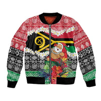 Personalised Vanuatu Joyeux Noel Bomber Jacket Proud To Be a Ni-Van Sand Drawing Art LT9 Unisex Red - Polynesian Pride