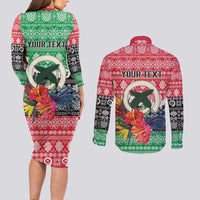 Personalised Vanuatu Joyeux Noel Couples Matching Long Sleeve Bodycon Dress and Long Sleeve Button Shirt Proud To Be a Ni-Van Sand Drawing Art LT9 - Polynesian Pride