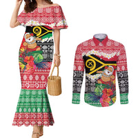 Personalised Vanuatu Joyeux Noel Couples Matching Mermaid Dress and Long Sleeve Button Shirt Proud To Be a Ni-Van Sand Drawing Art LT9 Red - Polynesian Pride