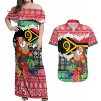 Personalised Vanuatu Joyeux Noel Couples Matching Off Shoulder Maxi Dress and Hawaiian Shirt Proud To Be a Ni-Van Sand Drawing Art LT9 Red - Polynesian Pride