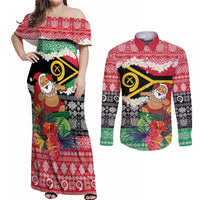 Personalised Vanuatu Joyeux Noel Couples Matching Off Shoulder Maxi Dress and Long Sleeve Button Shirt Proud To Be a Ni-Van Sand Drawing Art LT9 Red - Polynesian Pride