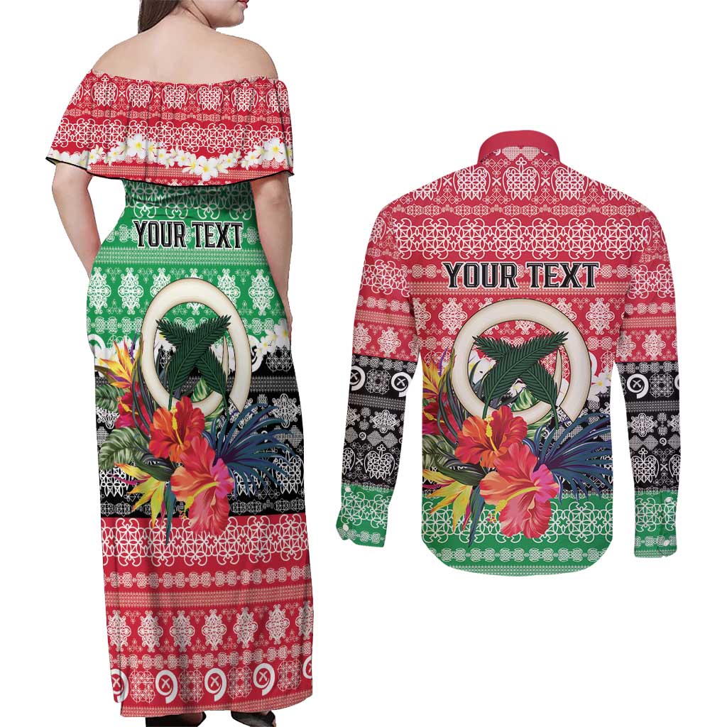Personalised Vanuatu Joyeux Noel Couples Matching Off Shoulder Maxi Dress and Long Sleeve Button Shirt Proud To Be a Ni-Van Sand Drawing Art LT9 - Polynesian Pride