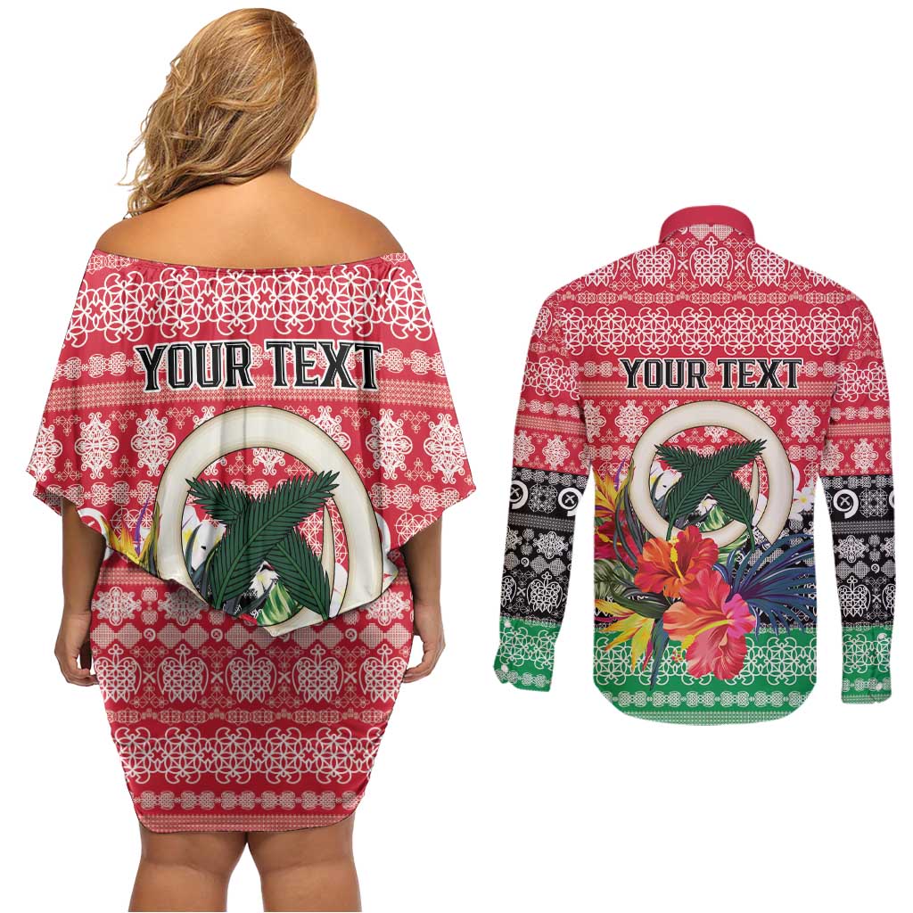 Personalised Vanuatu Joyeux Noel Couples Matching Off Shoulder Short Dress and Long Sleeve Button Shirt Proud To Be a Ni-Van Sand Drawing Art LT9 - Polynesian Pride