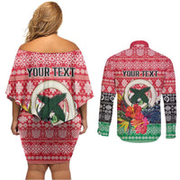 Personalised Vanuatu Joyeux Noel Couples Matching Off Shoulder Short Dress and Long Sleeve Button Shirt Proud To Be a Ni-Van Sand Drawing Art LT9 - Polynesian Pride