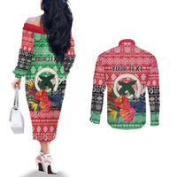 Personalised Vanuatu Joyeux Noel Couples Matching Off The Shoulder Long Sleeve Dress and Long Sleeve Button Shirt Proud To Be a Ni-Van Sand Drawing Art LT9 - Polynesian Pride