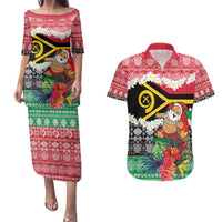 Personalised Vanuatu Joyeux Noel Couples Matching Puletasi and Hawaiian Shirt Proud To Be a Ni-Van Sand Drawing Art LT9 Red - Polynesian Pride