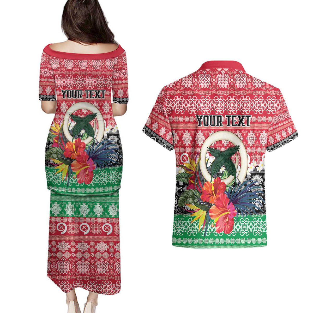 Personalised Vanuatu Joyeux Noel Couples Matching Puletasi and Hawaiian Shirt Proud To Be a Ni-Van Sand Drawing Art LT9 - Polynesian Pride
