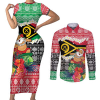 Personalised Vanuatu Joyeux Noel Couples Matching Short Sleeve Bodycon Dress and Long Sleeve Button Shirt Proud To Be a Ni-Van Sand Drawing Art LT9 Red - Polynesian Pride
