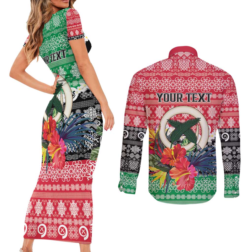 Personalised Vanuatu Joyeux Noel Couples Matching Short Sleeve Bodycon Dress and Long Sleeve Button Shirt Proud To Be a Ni-Van Sand Drawing Art LT9 - Polynesian Pride