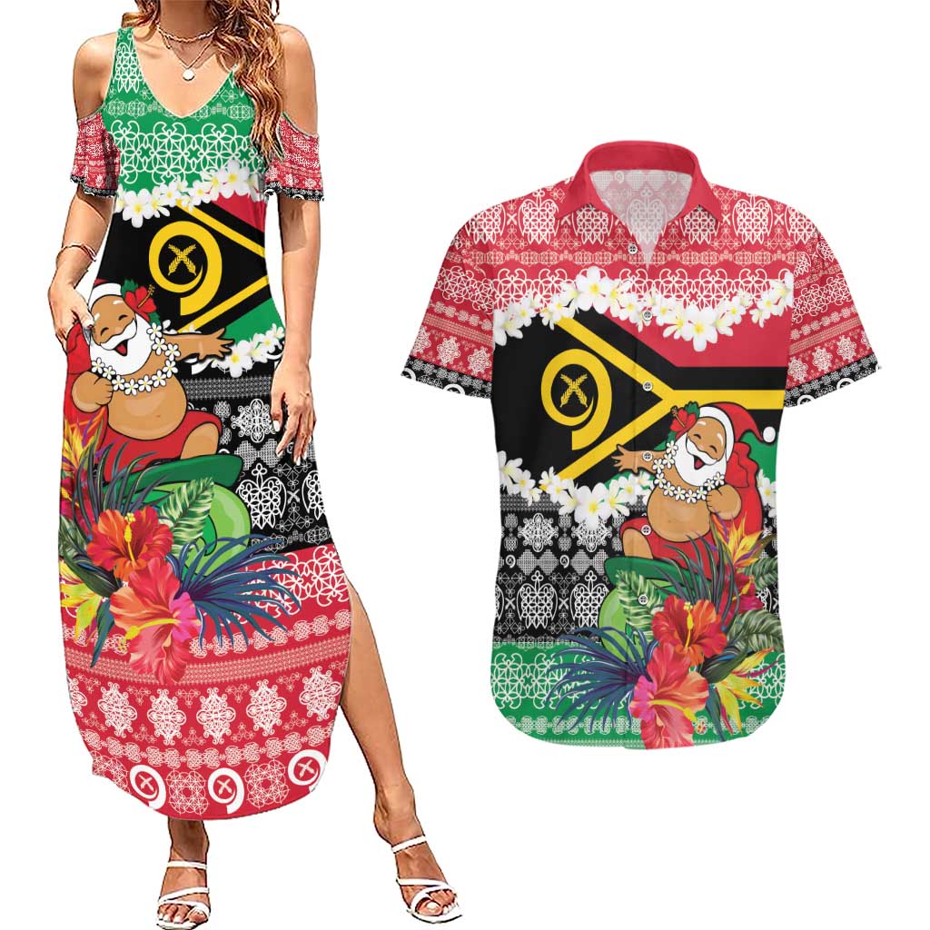 Personalised Vanuatu Joyeux Noel Couples Matching Summer Maxi Dress and Hawaiian Shirt Proud To Be a Ni-Van Sand Drawing Art LT9 Red - Polynesian Pride