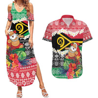 Personalised Vanuatu Joyeux Noel Couples Matching Summer Maxi Dress and Hawaiian Shirt Proud To Be a Ni-Van Sand Drawing Art LT9 Red - Polynesian Pride