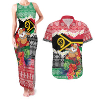 Personalised Vanuatu Joyeux Noel Couples Matching Tank Maxi Dress and Hawaiian Shirt Proud To Be a Ni-Van Sand Drawing Art LT9 Red - Polynesian Pride