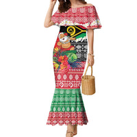 Personalised Vanuatu Joyeux Noel Family Matching Mermaid Dress and Hawaiian Shirt Proud To Be a Ni-Van Sand Drawing Art LT9 Mom's Dress Red - Polynesian Pride