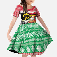 Personalised Vanuatu Joyeux Noel Family Matching Off The Shoulder Long Sleeve Dress and Hawaiian Shirt Proud To Be a Ni-Van Sand Drawing Art LT9 Daughter's Dress Red - Polynesian Pride