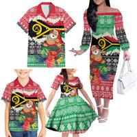 Personalised Vanuatu Joyeux Noel Family Matching Off The Shoulder Long Sleeve Dress and Hawaiian Shirt Proud To Be a Ni-Van Sand Drawing Art LT9 - Polynesian Pride