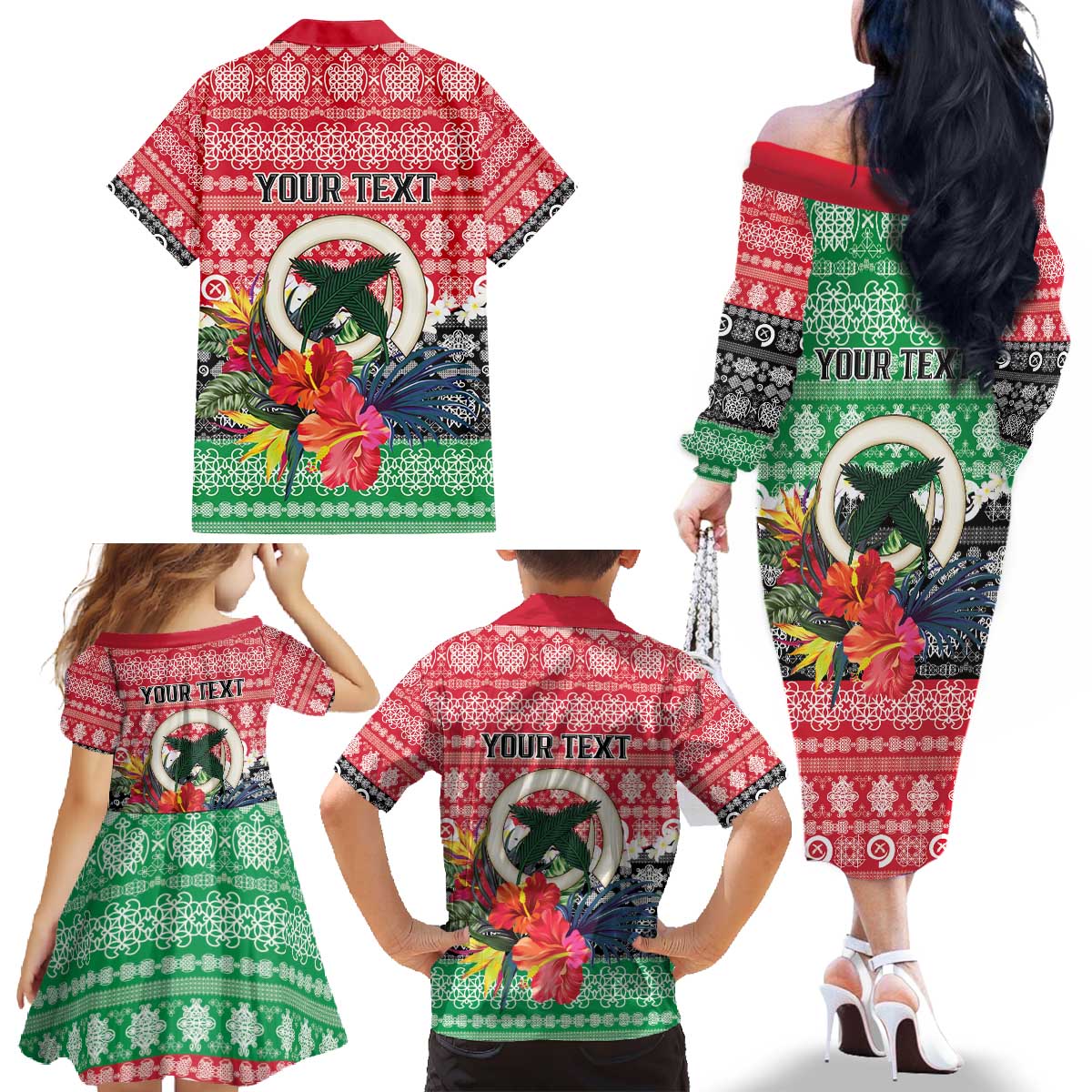 Personalised Vanuatu Joyeux Noel Family Matching Off The Shoulder Long Sleeve Dress and Hawaiian Shirt Proud To Be a Ni-Van Sand Drawing Art LT9 - Polynesian Pride