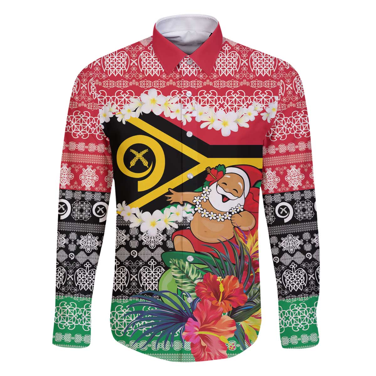 Personalised Vanuatu Joyeux Noel Family Matching Off The Shoulder Long Sleeve Dress and Hawaiian Shirt Proud To Be a Ni-Van Sand Drawing Art LT9 Dad's Shirt - Long Sleeve Red - Polynesian Pride