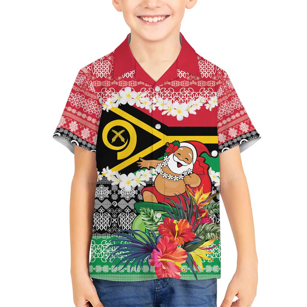 Personalised Vanuatu Joyeux Noel Family Matching Off Shoulder Maxi Dress and Hawaiian Shirt Proud To Be a Ni-Van Sand Drawing Art LT9 Son's Shirt Red - Polynesian Pride
