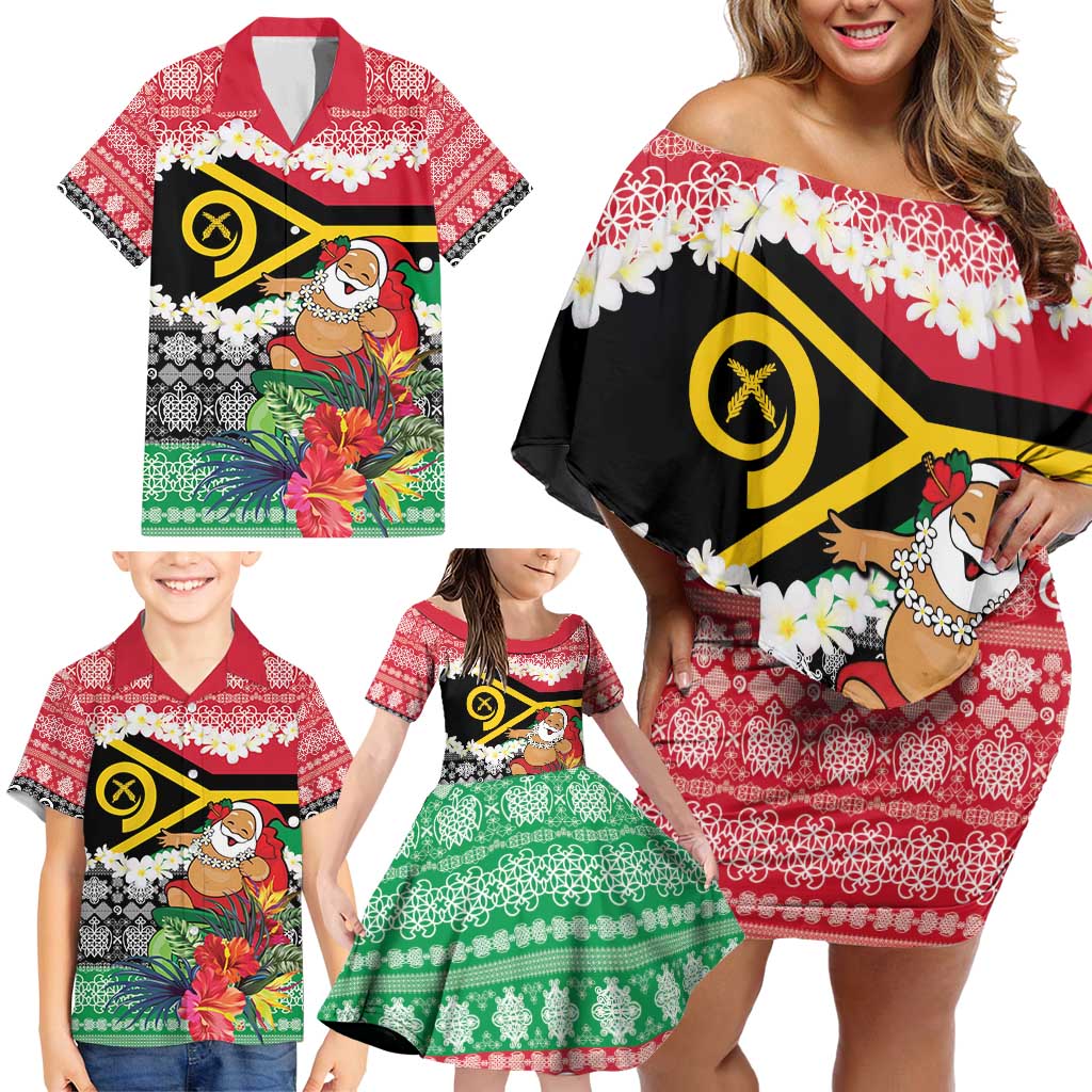Personalised Vanuatu Joyeux Noel Family Matching Off Shoulder Short Dress and Hawaiian Shirt Proud To Be a Ni-Van Sand Drawing Art LT9 - Polynesian Pride