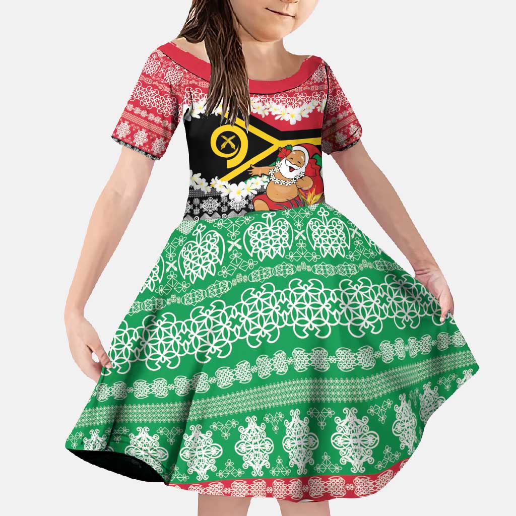Personalised Vanuatu Joyeux Noel Family Matching Short Sleeve Bodycon Dress and Hawaiian Shirt Proud To Be a Ni-Van Sand Drawing Art LT9 Daughter's Dress Red - Polynesian Pride