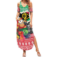 Personalised Vanuatu Joyeux Noel Family Matching Summer Maxi Dress and Hawaiian Shirt Proud To Be a Ni-Van Sand Drawing Art LT9 Mom's Dress Red - Polynesian Pride