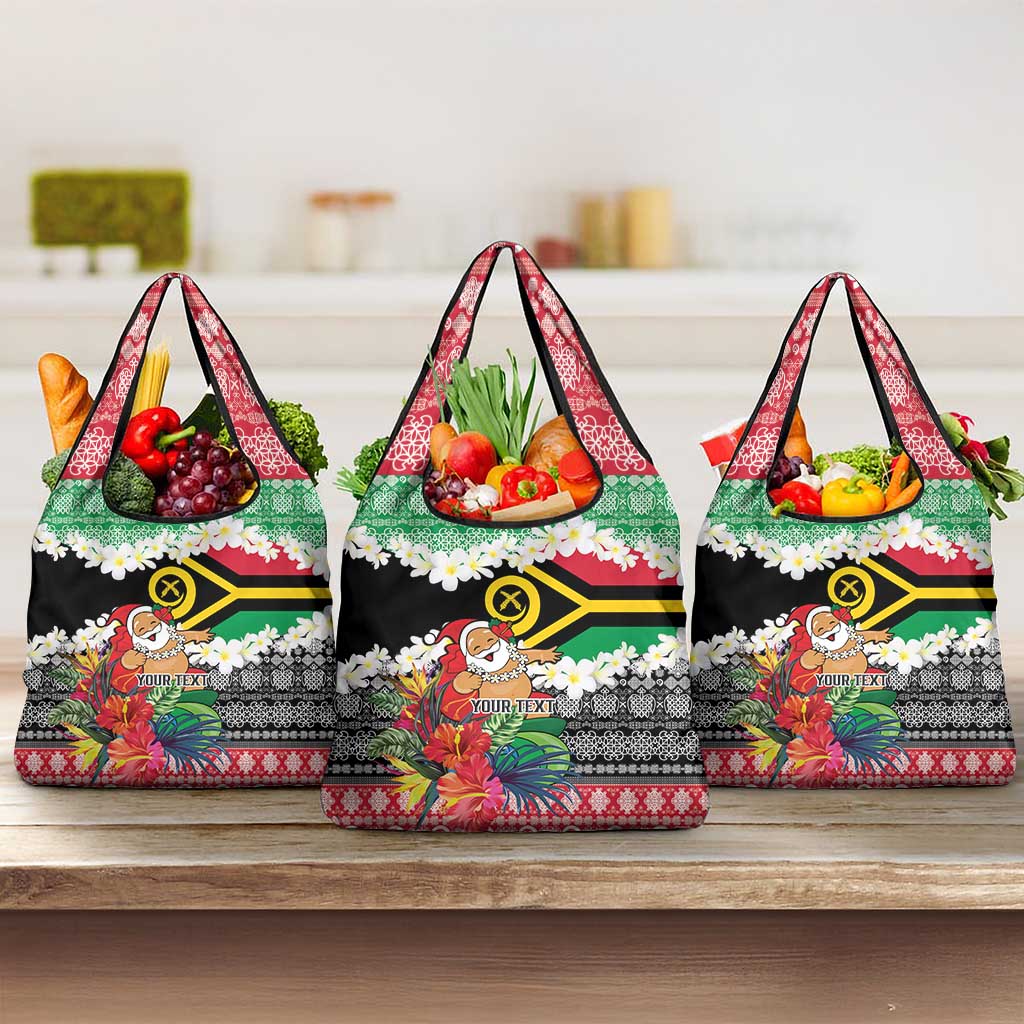 Personalised Vanuatu Joyeux Noel Grocery Bag Proud To Be a Ni-Van Sand Drawing Art - Polynesian Pride